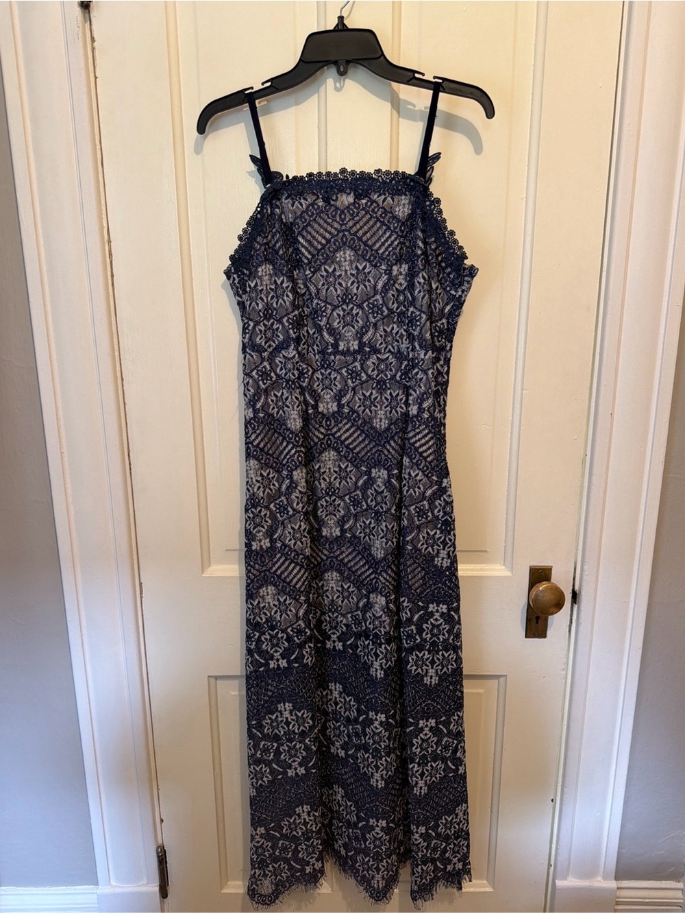 Foxiedox Navy Lace Maxi Dress Floral Appliqué Size L